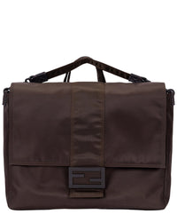 FENDI Fendi Khaki Plain Nylon Canvas Men's Messenger (Authentic Pre-Loved)