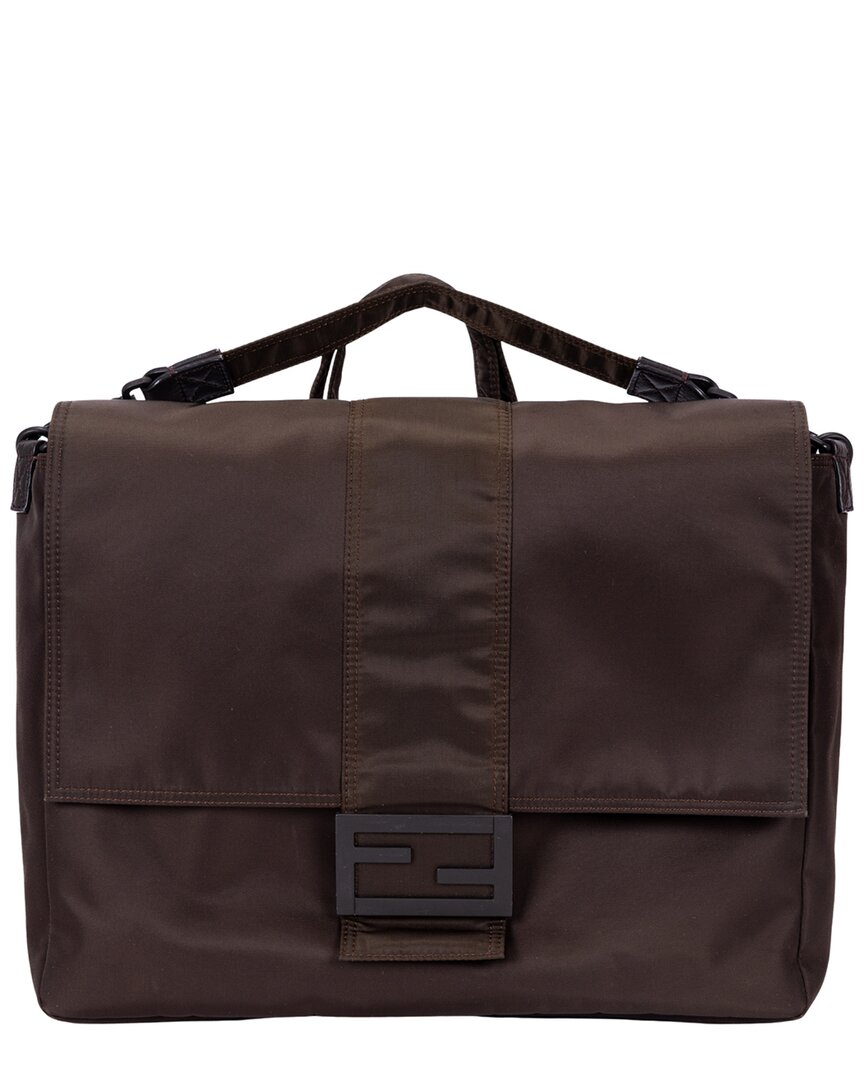 FENDI Fendi Khaki Plain Nylon Canvas Men's Messenger (Authentic Pre-Loved)