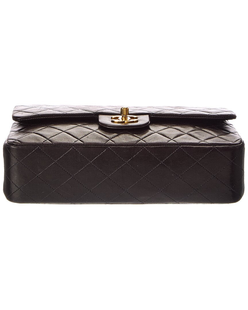 Chanel Black Lambskin Leather Classic Double Flap Ghw Medium (Authentic Pre-