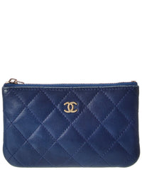 Chanel Blue Quilted Lambskin Leather Small Cosmetic Case (Authentic Pre-Loved)