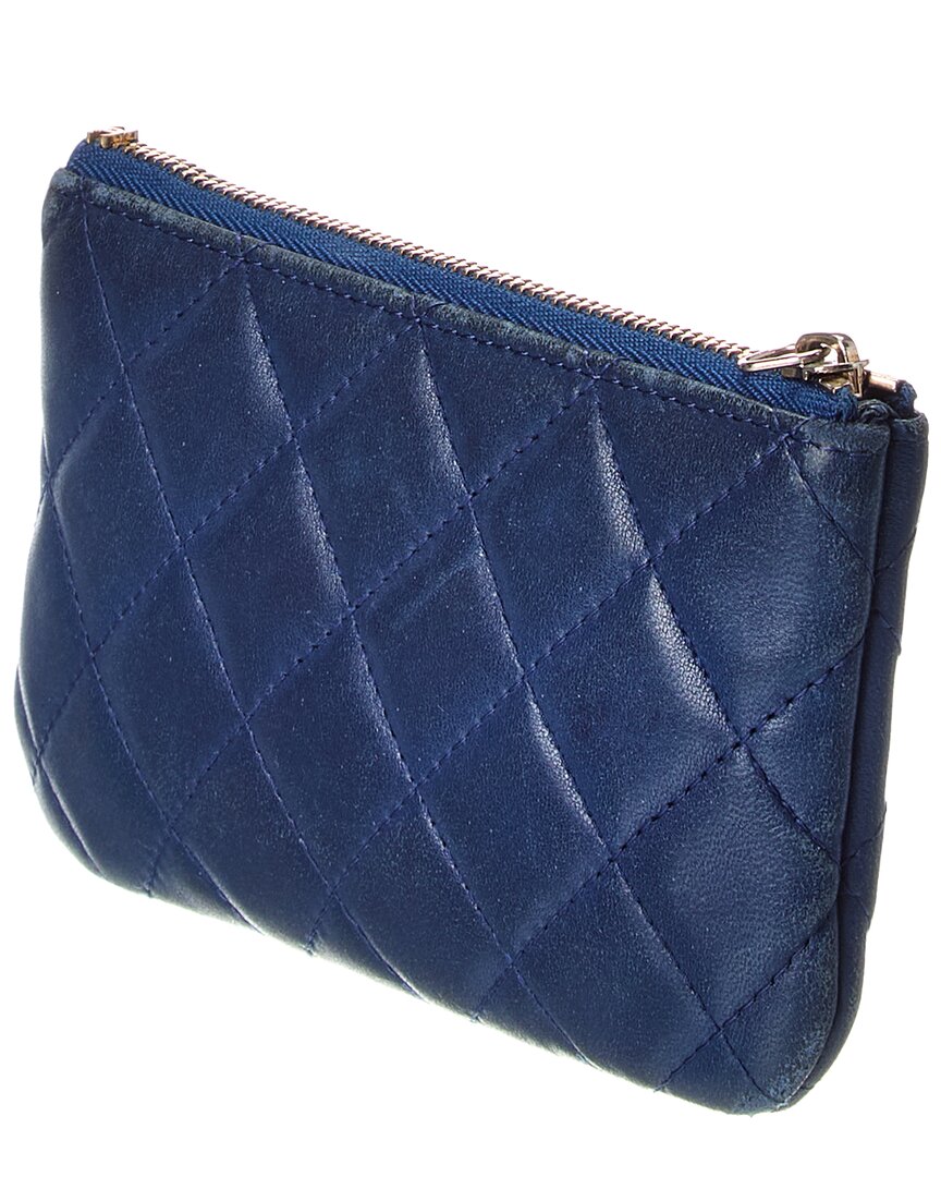 Chanel Blue Quilted Lambskin Leather Small Cosmetic Case (Authentic Pre-Loved)