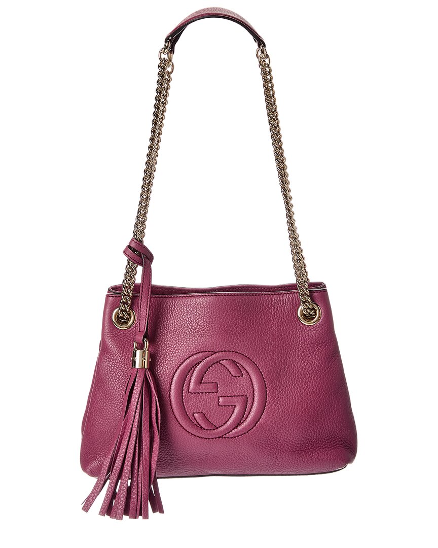 Gucci Peonia Pebbled Calfskin Leather Small Soho Chain Shoulder Bag (Authentic