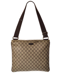 Gucci Beige Gg Supreme Canvas Monogram Medium Flat Messenger Bag (Authentic