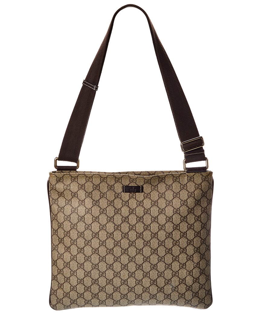 Gucci Beige Gg Supreme Canvas Monogram Medium Flat Messenger Bag (Authentic