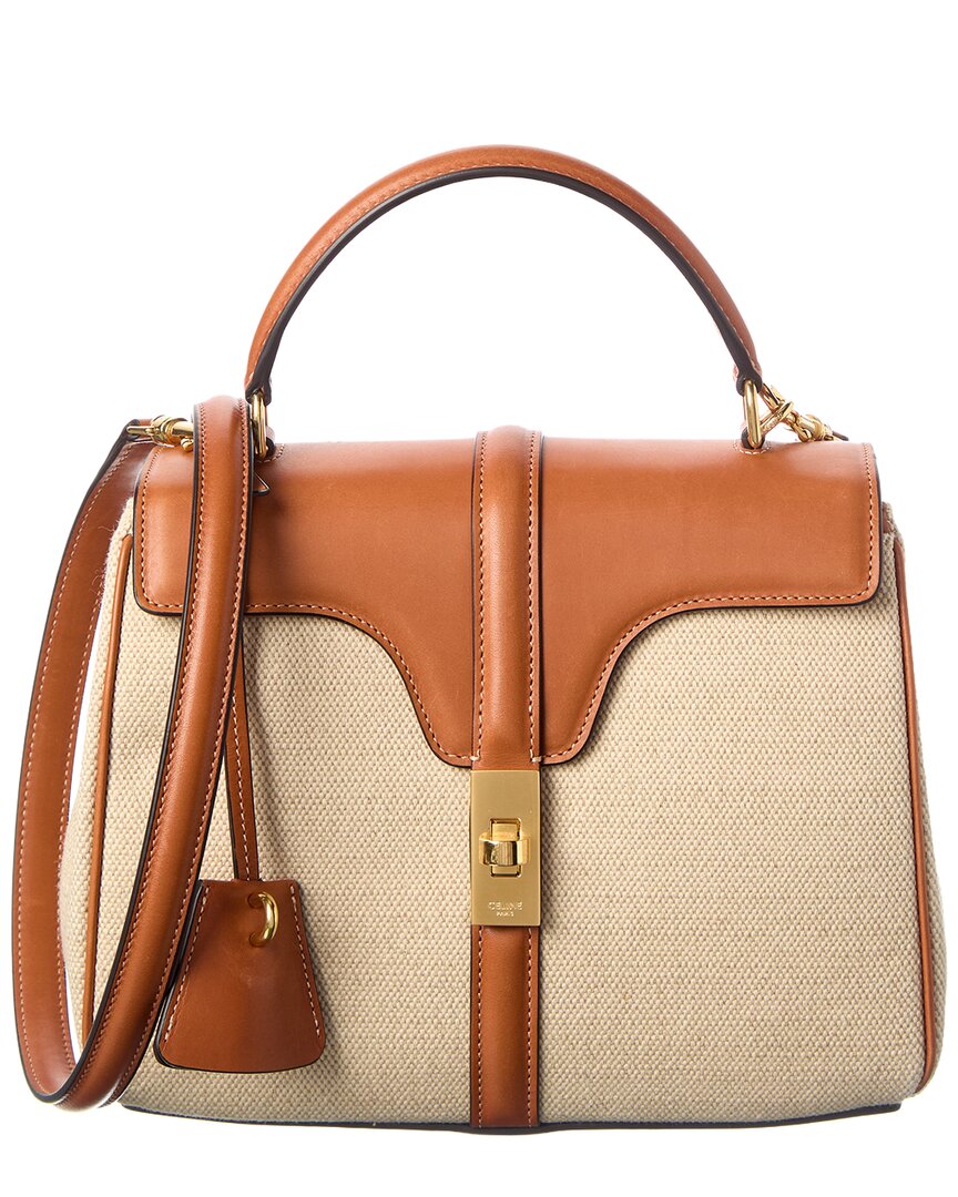 ! Celine Small Canvas & Leather Shoulder Bag