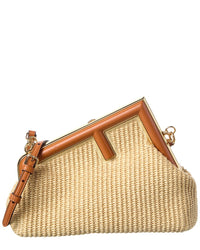 FENDI Fendi First Small Straw & Leather Shoulder Bag