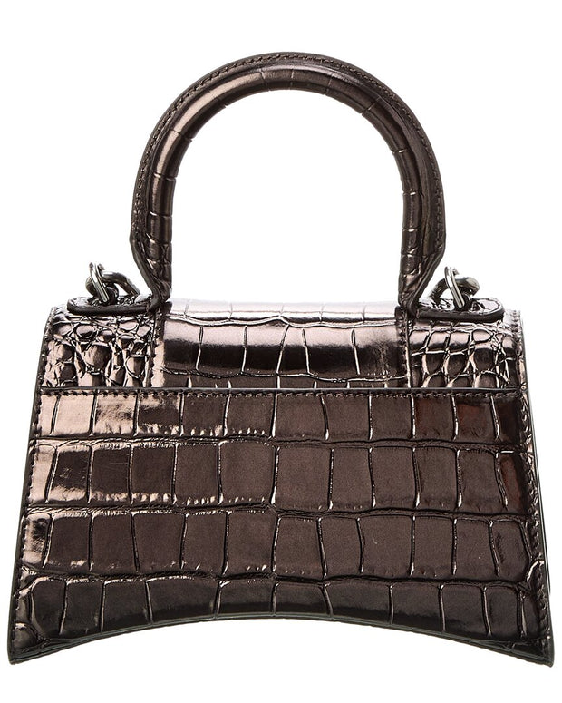Balenciaga Hourglass Xs Croc-Embossed Leather Top Handle Satchel