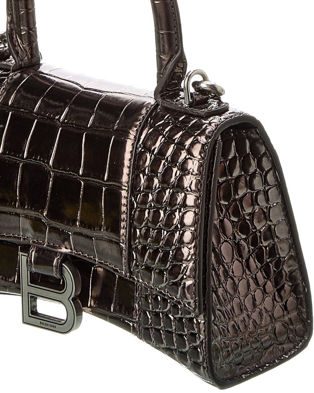 Balenciaga Hourglass Xs Croc-Embossed Leather Top Handle Satchel