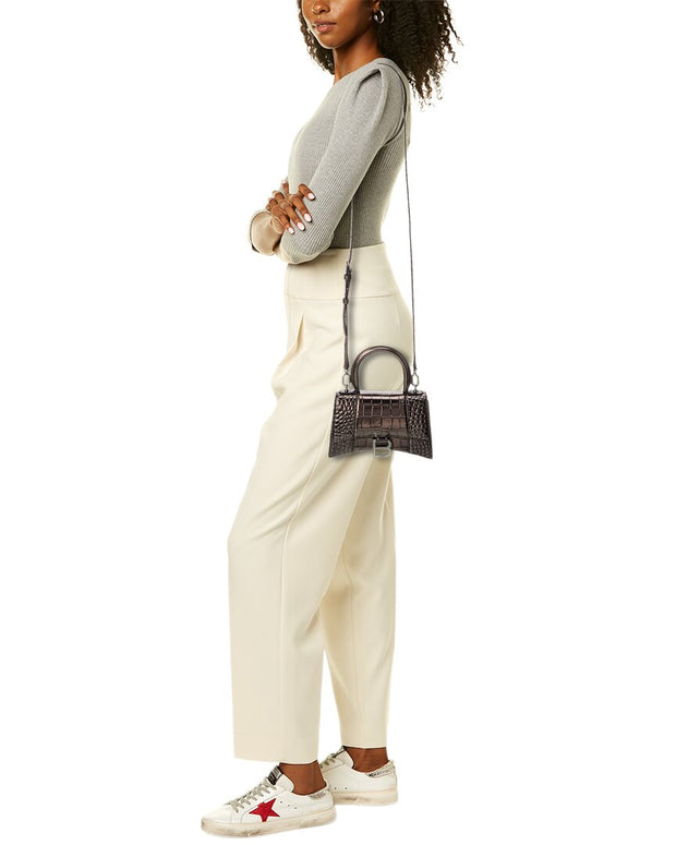 Balenciaga Hourglass Xs Croc-Embossed Leather Top Handle Satchel