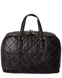 Chanel Black Calfskin Leather Stitched Bowling Bag (Authentic Pre-Loved)