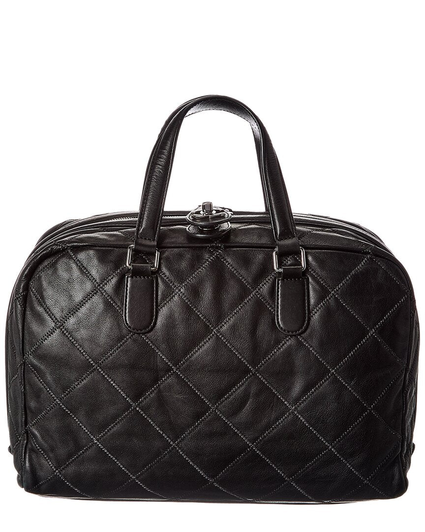 Chanel Black Calfskin Leather Stitched Bowling Bag (Authentic Pre-Loved)
