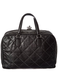 Chanel Black Calfskin Leather Stitched Bowling Bag (Authentic Pre-Loved)