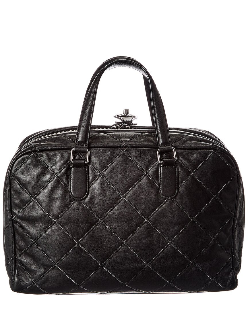 Chanel Black Calfskin Leather Stitched Bowling Bag (Authentic Pre-Loved)