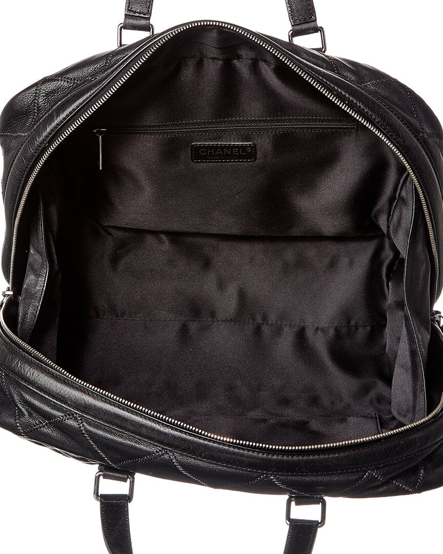 Chanel Black Calfskin Leather Stitched Bowling Bag (Authentic Pre-Loved)