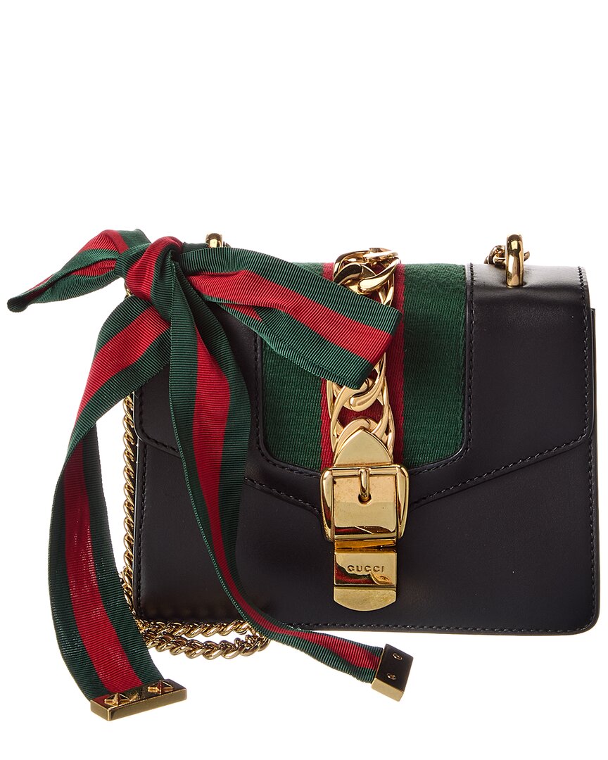 Gucci Black Calfskin Leather Mini Sylvie Chain Shoulder Bag (Authentic