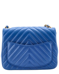 Chanel Chanel Blue Lambskin Chevron Quilted Leather Square Classic Single Flap, Never