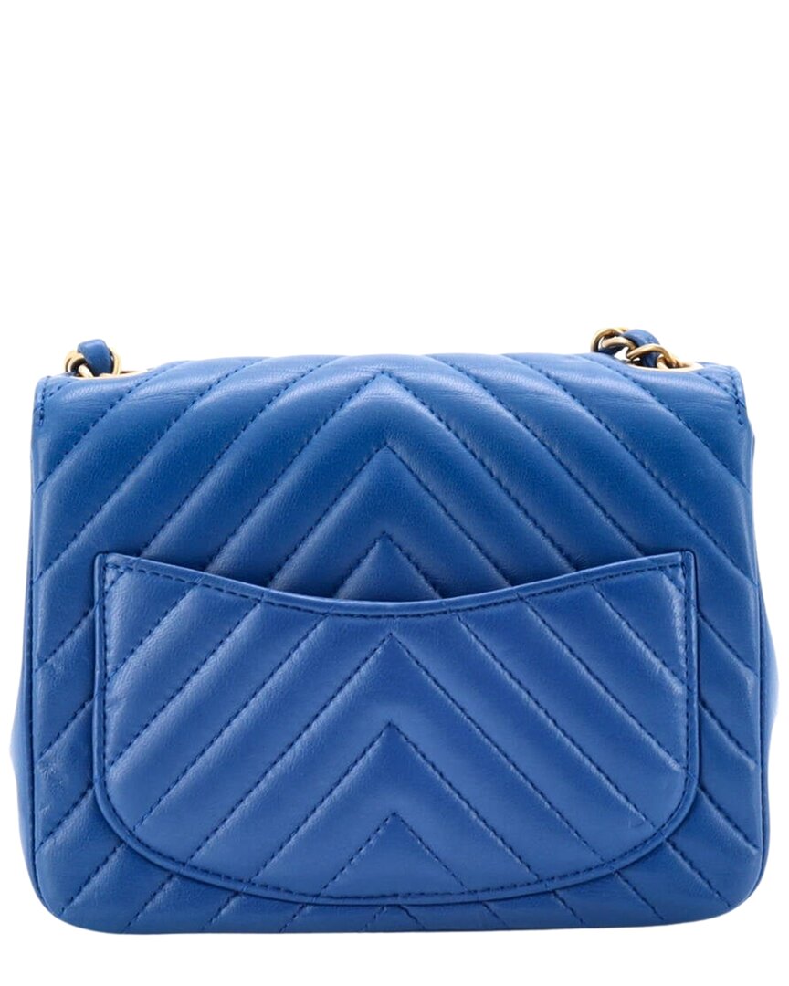Chanel Chanel Blue Lambskin Chevron Quilted Leather Square Classic Single Flap, Never