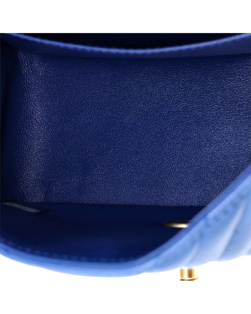 Chanel Chanel Blue Lambskin Chevron Quilted Leather Square Classic Single Flap, Never
