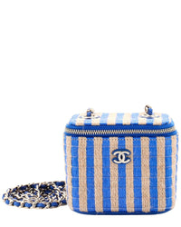 Chanel Chanel Blue/Beige Raffia/Jute Canvas Classic Chain Vanity Case, Never Carried