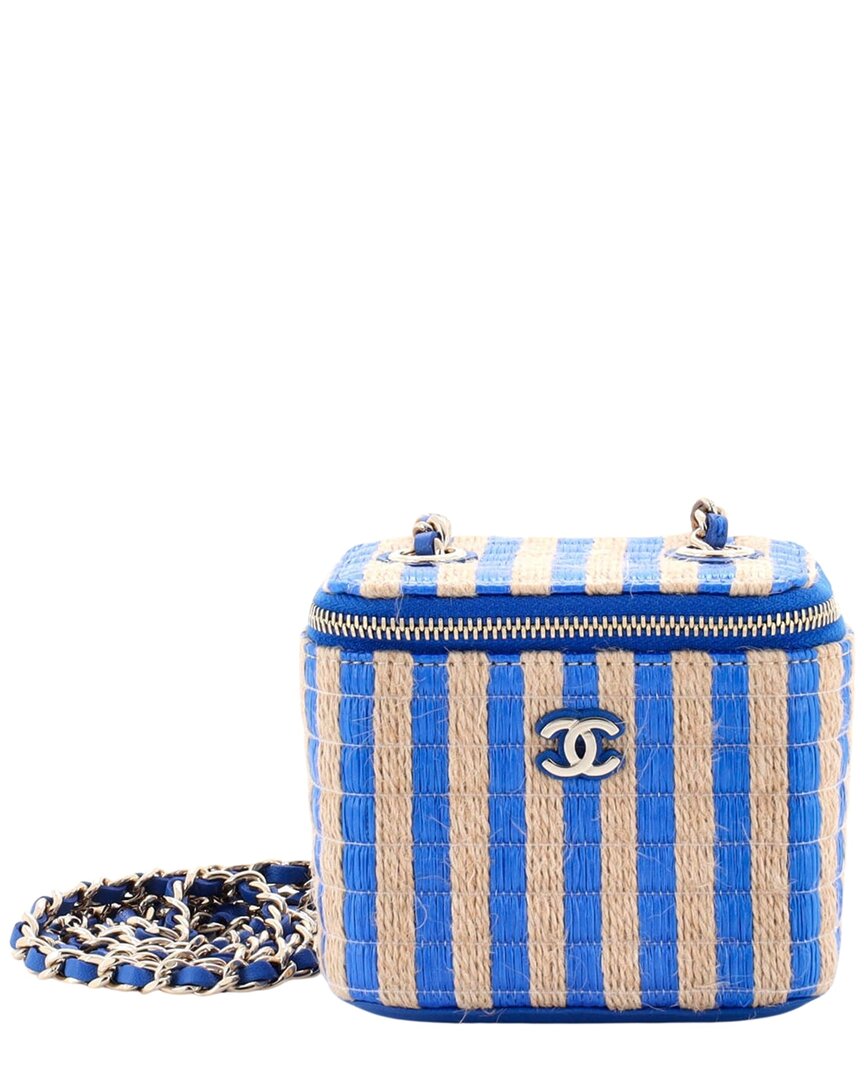 Chanel Chanel Blue/Beige Raffia/Jute Canvas Classic Chain Vanity Case, Never Carried