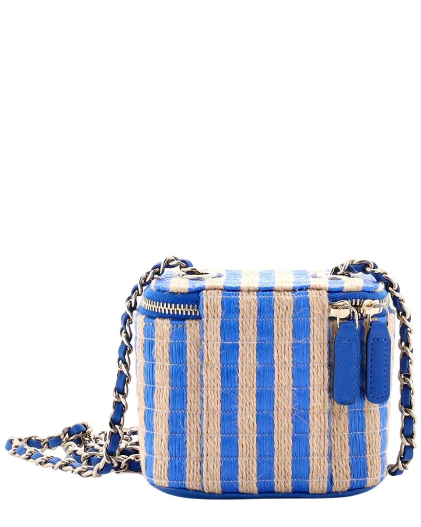 Chanel Chanel Blue/Beige Raffia/Jute Canvas Classic Chain Vanity Case, Never Carried