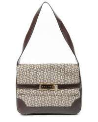 CELINE Celine Dark Brown & Beige C Macadam Canvas Flap Shoulder (Authentic Pre-Loved)