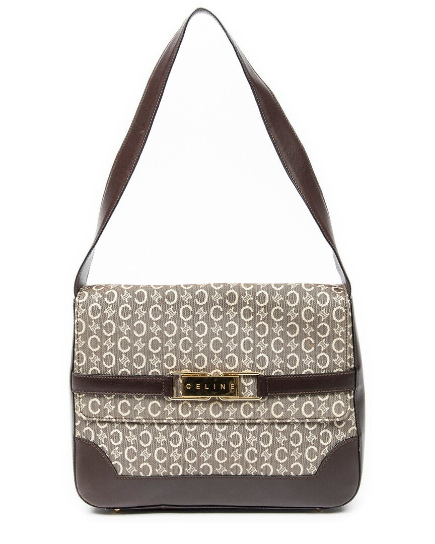 CELINE Celine Dark Brown & Beige C Macadam Canvas Flap Shoulder (Authentic Pre-Loved)