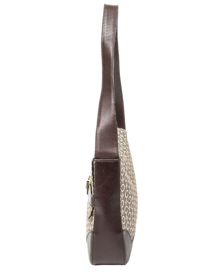 CELINE Celine Dark Brown & Beige C Macadam Canvas Flap Shoulder (Authentic Pre-Loved)