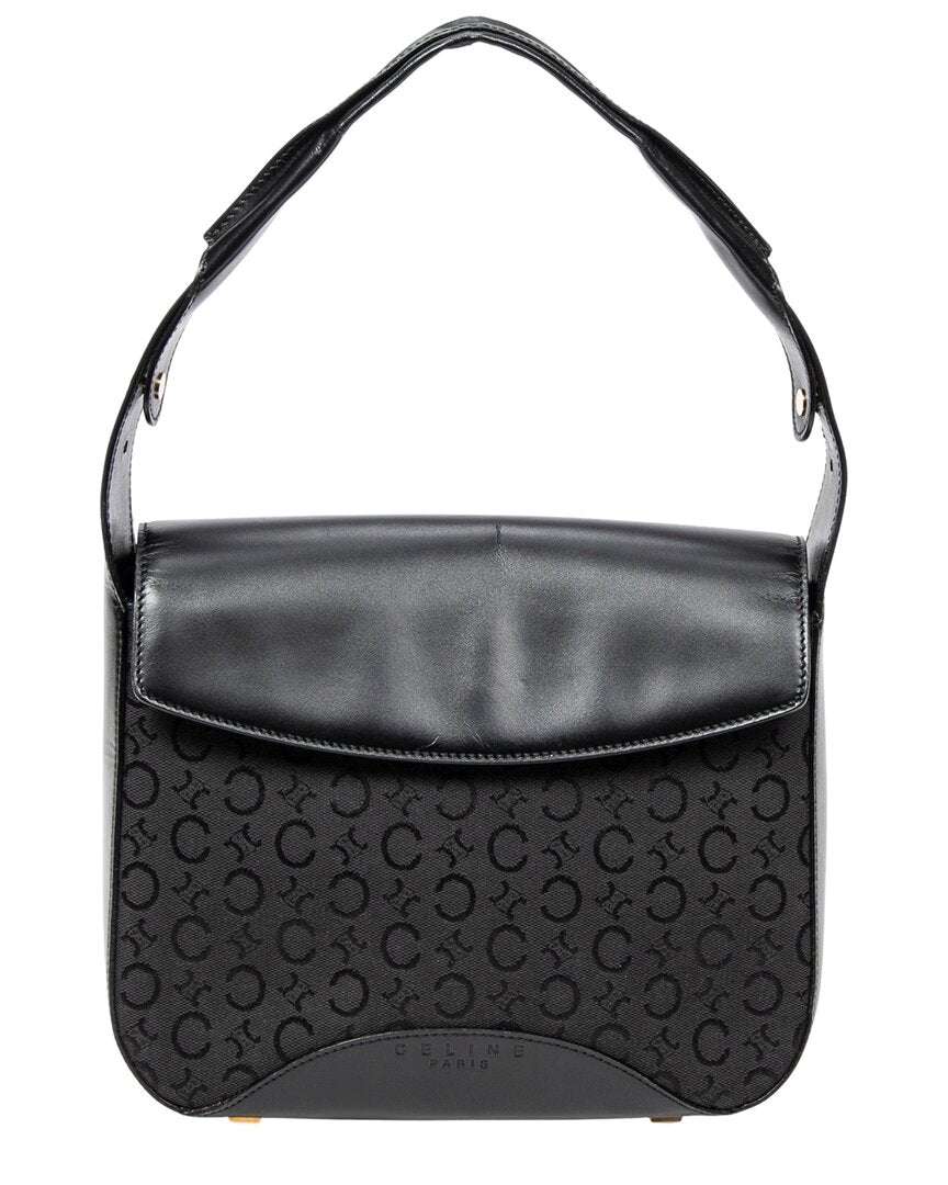 CELINE Celine Black C Macadam Canvas Square Flap Hobo (Authentic Pre-Loved)