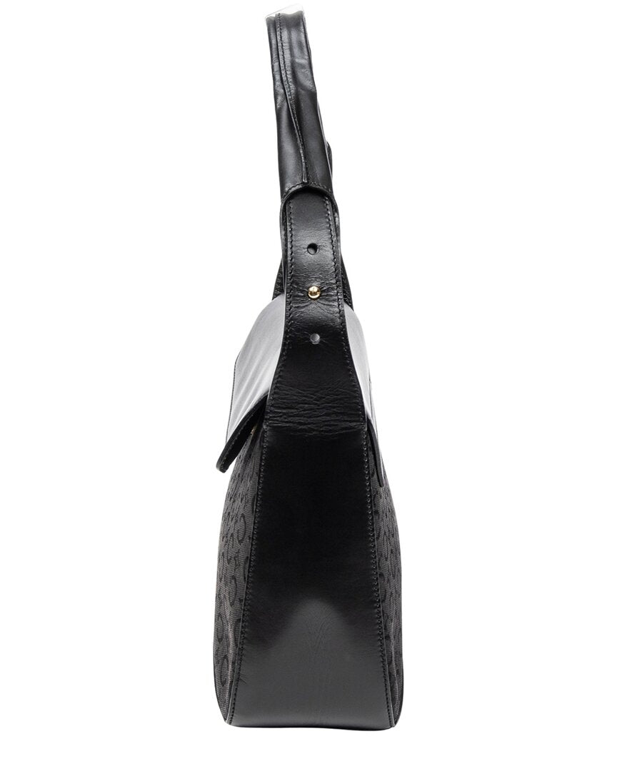 CELINE Celine Black C Macadam Canvas Square Flap Hobo (Authentic Pre-Loved)