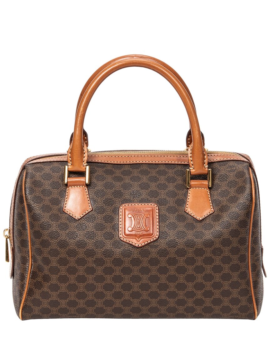 CELINE Celine Brown Macadam Coated Canvas Mini Boston (Authentic Pre-Loved)