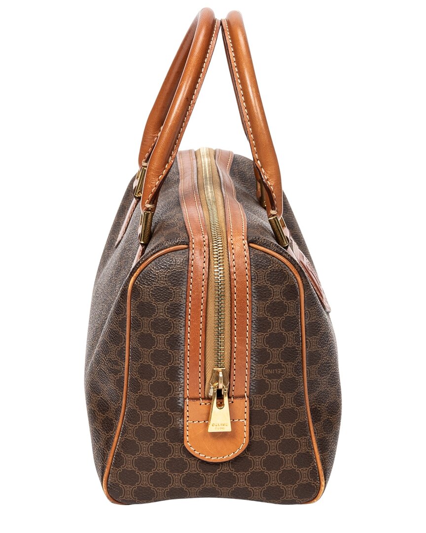 CELINE Celine Brown Macadam Coated Canvas Mini Boston (Authentic Pre-Loved)