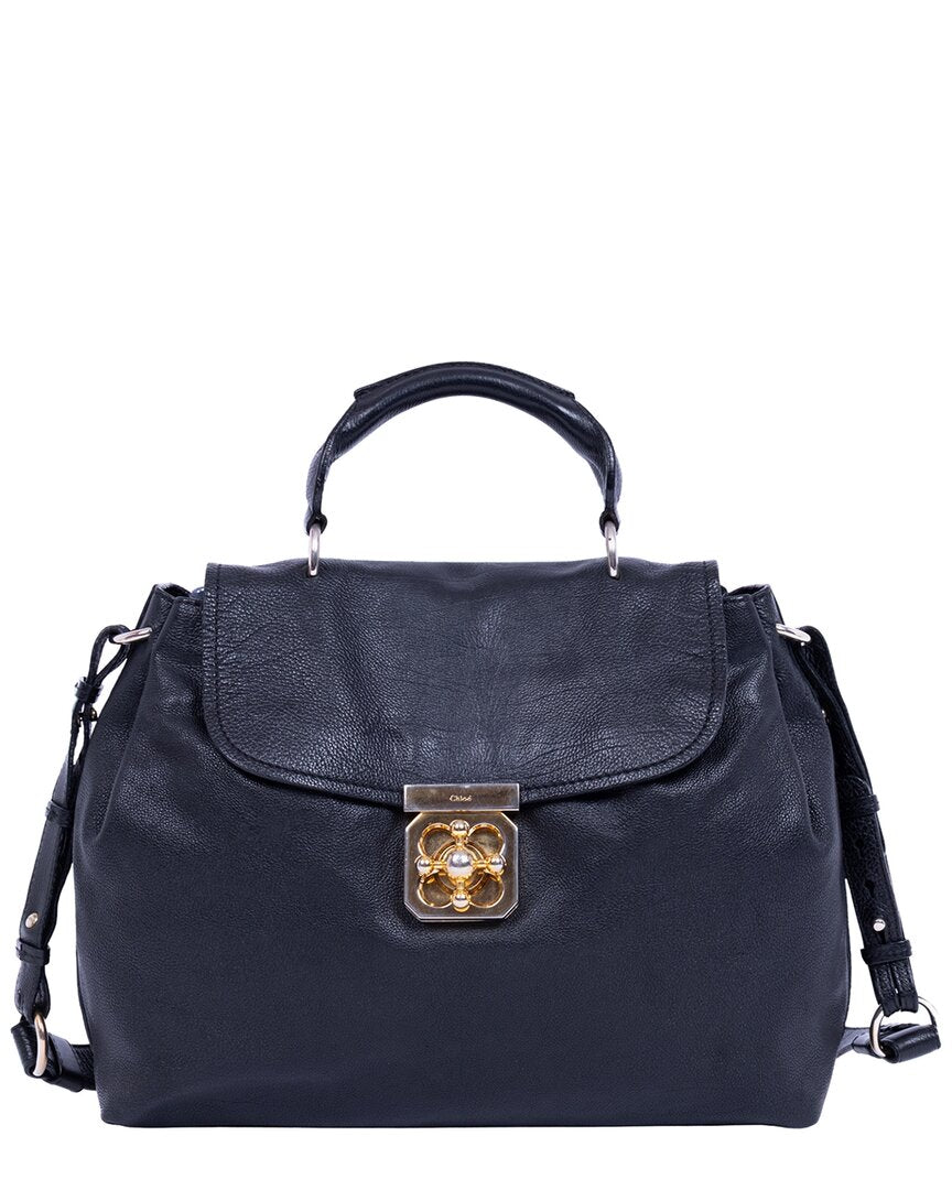 Chloé Chloé Dark Blue Calfskin Grained Leather Elsie Satchel (Authentic Pre-Loved)