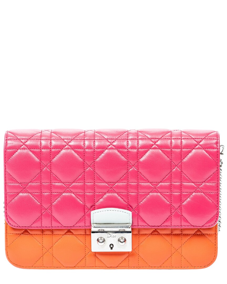 Dior Dior Pink & Orange & Mint Green Cannage Lambskin Leather Miss Dior Wallet On