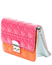 Dior Dior Pink & Orange & Mint Green Cannage Lambskin Leather Miss Dior Wallet On