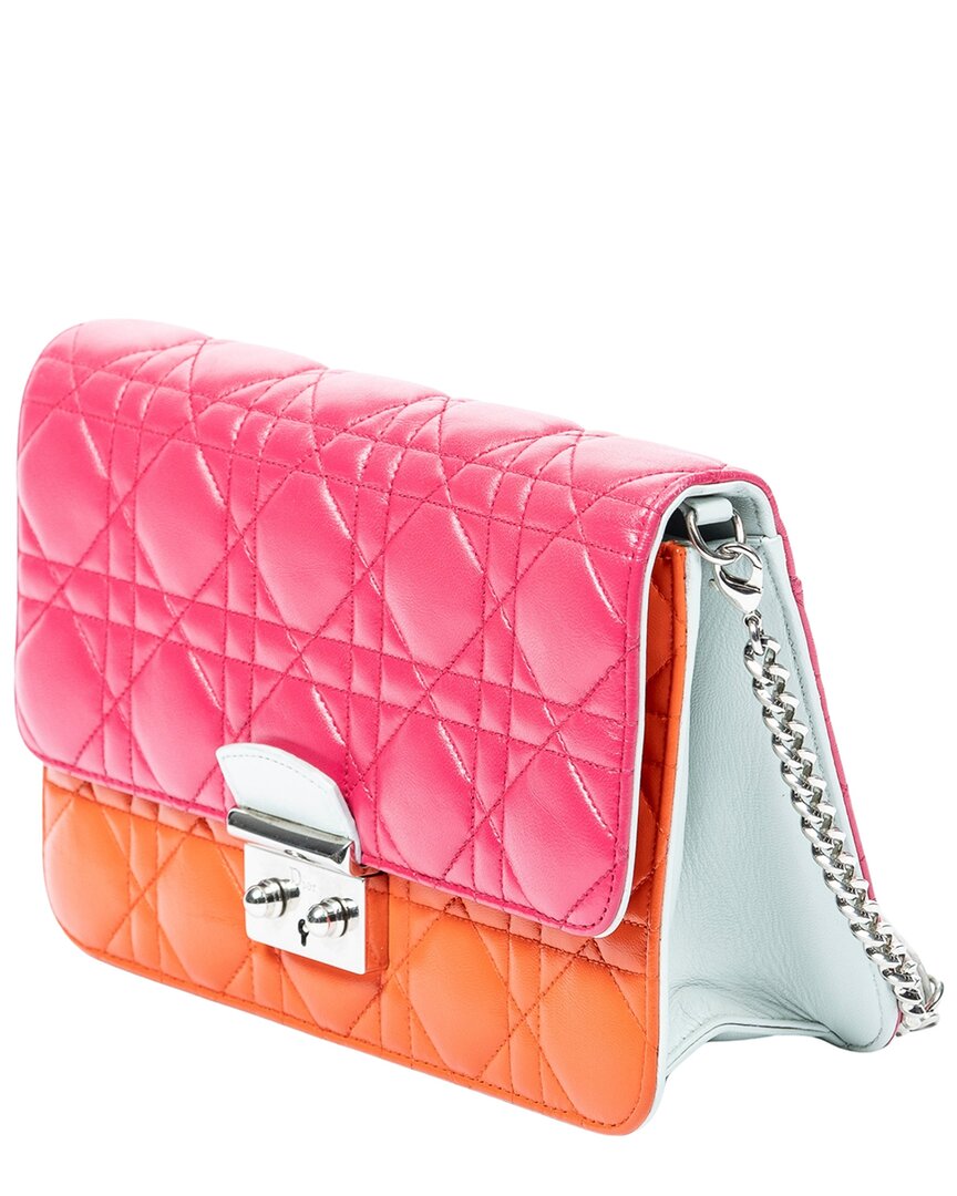 Dior Dior Pink & Orange & Mint Green Cannage Lambskin Leather Miss Dior Wallet On