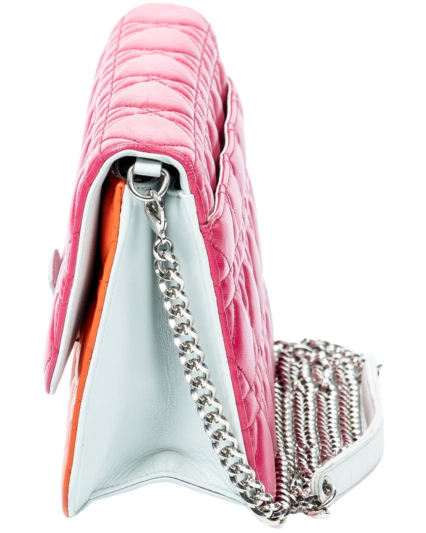 Dior Dior Pink & Orange & Mint Green Cannage Lambskin Leather Miss Dior Wallet On