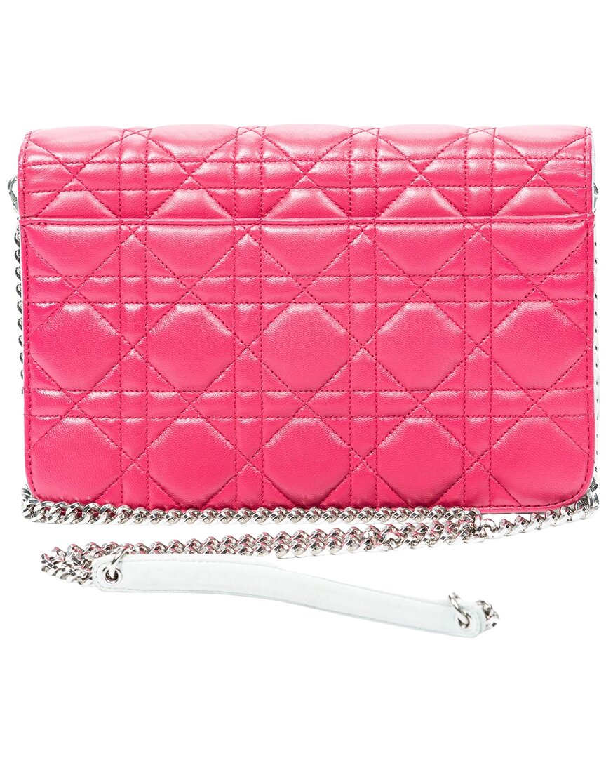 Dior Dior Pink & Orange & Mint Green Cannage Lambskin Leather Miss Dior Wallet On