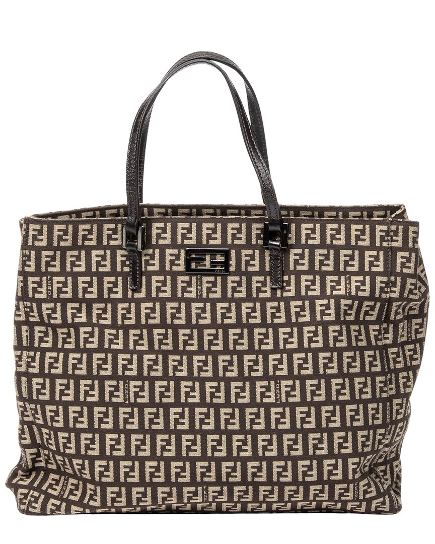 FENDI Fendi Brown Zucchino Canvas Small Square Shopping Tote (Authentic Pre-Loved)