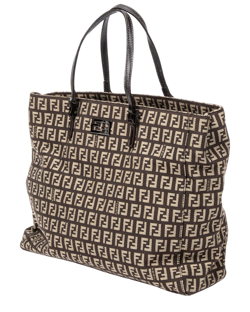 FENDI Fendi Brown Zucchino Canvas Small Square Shopping Tote (Authentic Pre-Loved)
