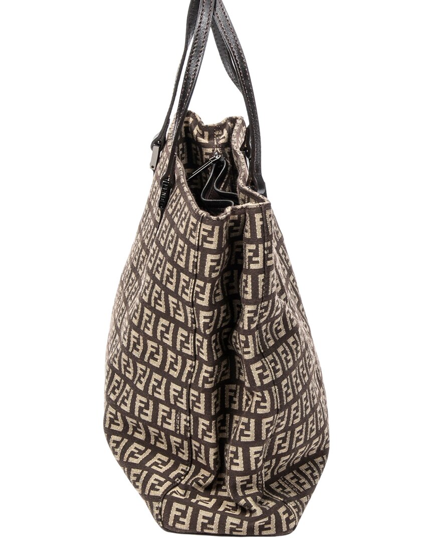 FENDI Fendi Brown Zucchino Canvas Small Square Shopping Tote (Authentic Pre-Loved)