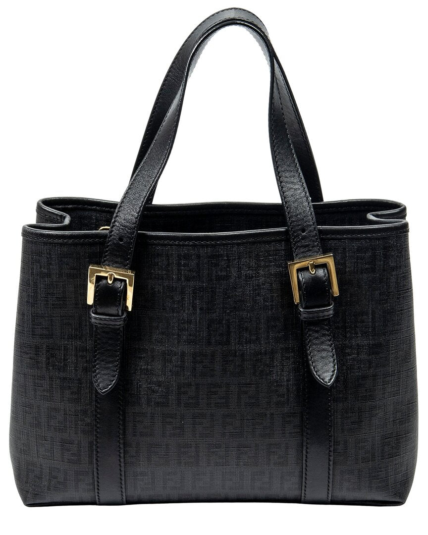 FENDI Fendi Black Zucchino Spalmati Coated Canvas Square Open Tote (Authentic Pre-