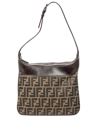 FENDI Fendi Tan & Dark Brown Zucca Canvas Square Zip Hobo (Authentic Pre-Loved)