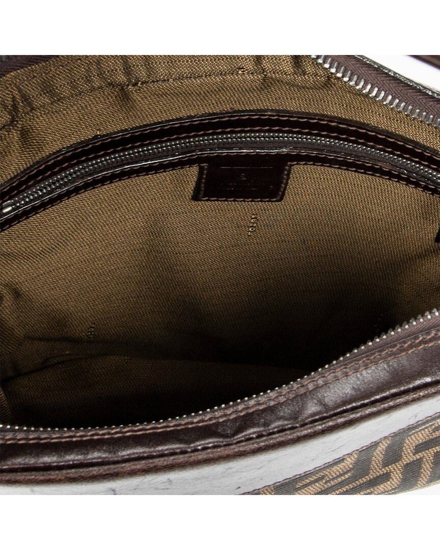 FENDI Fendi Tan & Dark Brown Zucca Canvas Square Zip Hobo (Authentic Pre-Loved)