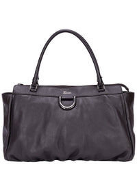 Gucci Gucci Dark Brown Calfskin Grained Leather D-Ring Abbey Zip Tote (Authentic