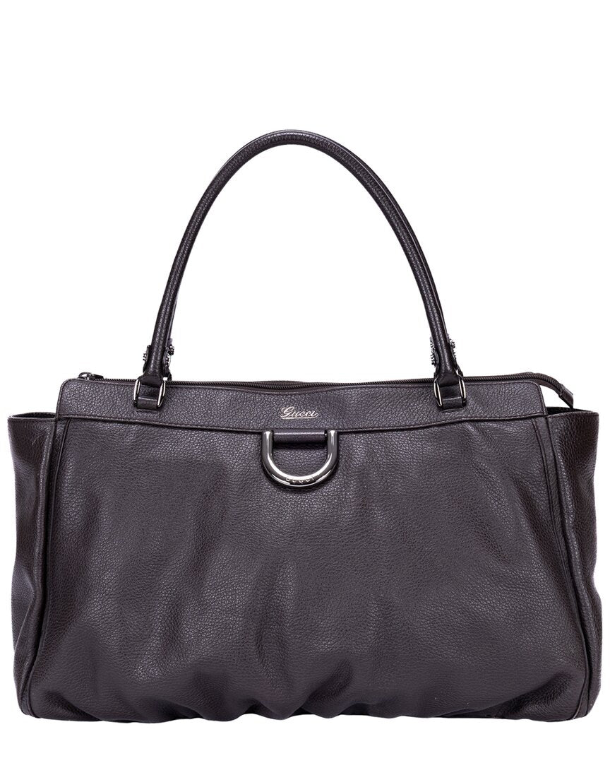 Gucci Gucci Dark Brown Calfskin Grained Leather D-Ring Abbey Zip Tote (Authentic