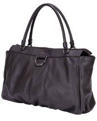 Gucci Gucci Dark Brown Calfskin Grained Leather D-Ring Abbey Zip Tote (Authentic