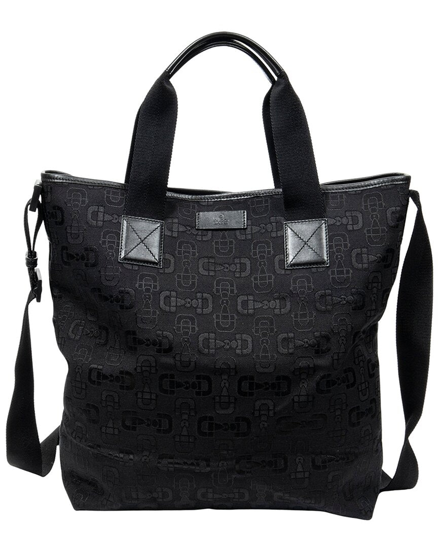 Gucci Gucci Black Horsebit Print Canvas 2-Way Tote, Never Carried (Authentic Pre-
