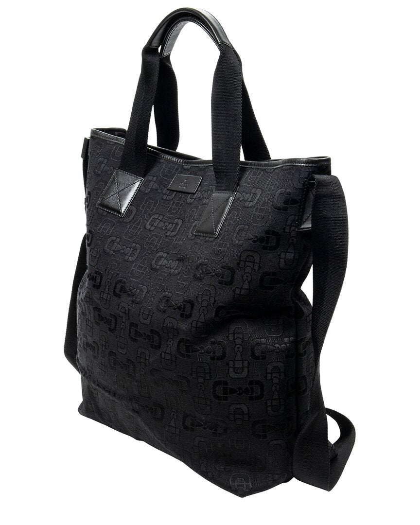 Gucci Gucci Black Horsebit Print Canvas 2-Way Tote, Never Carried (Authentic Pre-