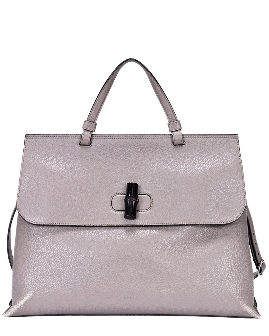 Gucci Gucci Grey Calfskin Grained Leather Bamboo Daily Top Handle (Authentic Pre-